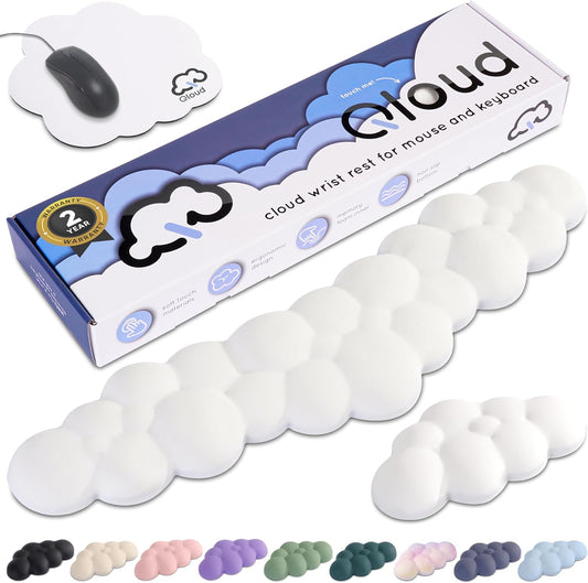 Qloud Cloud Wrist Rest Keyboard Wrist Rest for Computer Keyboard Pad, Cloud Keyboard Wrist Rest, Wrist Pad for Keyboard, Memory Foam, Non Slip Base, Comes with Mouse Pad - White