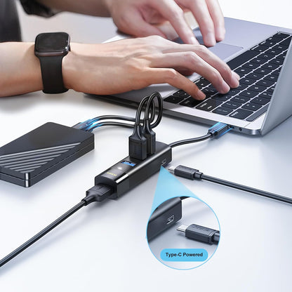 KAGO USB Hub 4 Ports - Multiple USB 3.0 Hub with 5Ft Cable, USB-A Splitter Extender with USB Type-C Power Port, for Laptop,Desktop, Windows, Linux, PC(USB a)