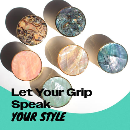 OnTheGrip Cute Natural Seashell Design Round Shape Collapsible Mobile Phone Grip Stand Holder for Smartphone Tablet Cell Phone Accessory (Blue Green)