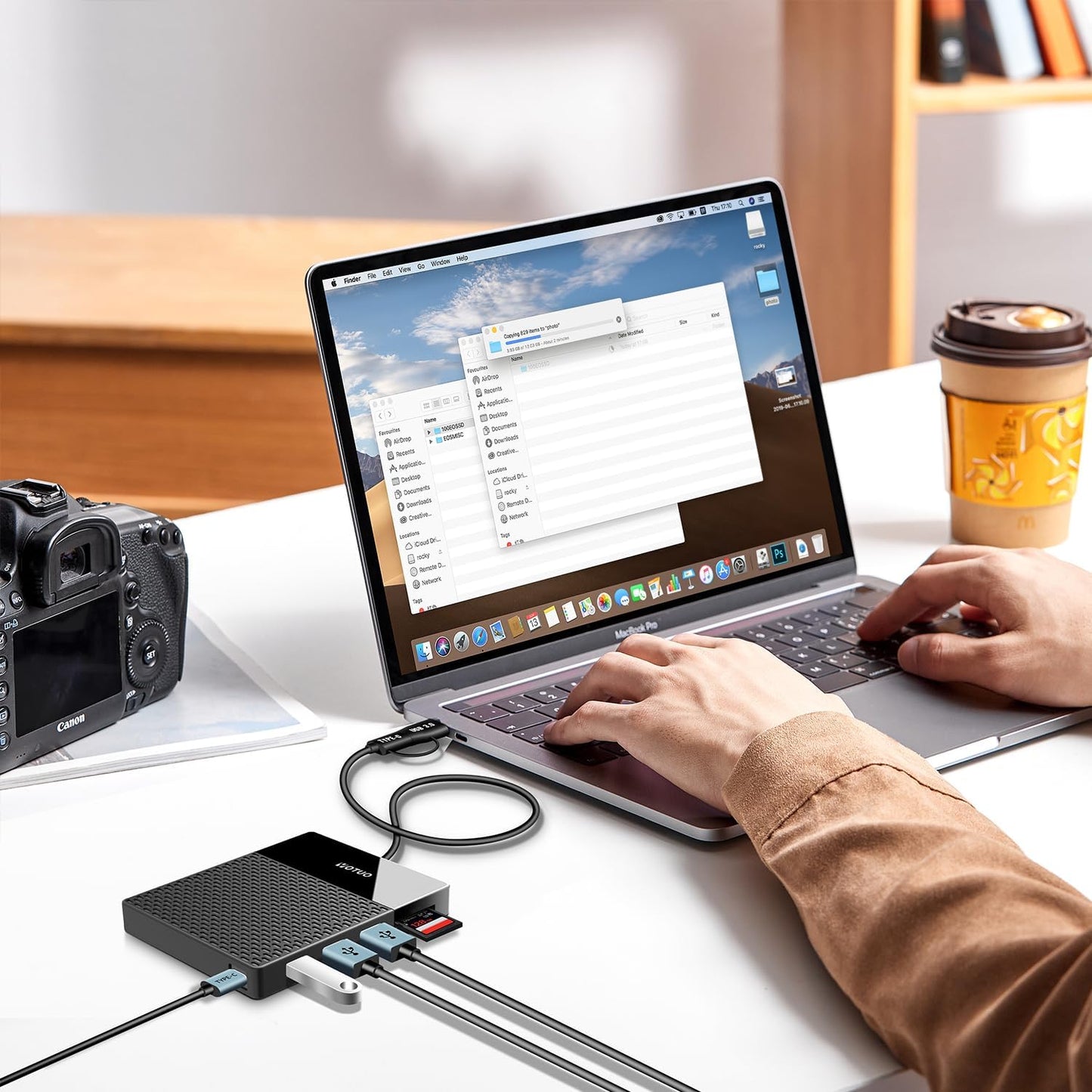 Portable Docking Station External Hard Drive 750GB Storage, USB C Multiport Hub HDD 7-in-1, USB 3.0, SD/TF Card Reader, for Windows, Mac, Android, TV, Phone, Laptop, Desktop