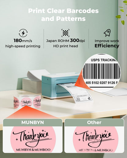 MUNBYN Bluetooth Thermal Label Printer 941B, Wireless 300DPI 4x6 Shipping Label Printer for Small Business, Compatible with Windows, Mac, iPhone, Android, PC, Ebay, Amazon, Shopify, Etsy, USPS (Green)