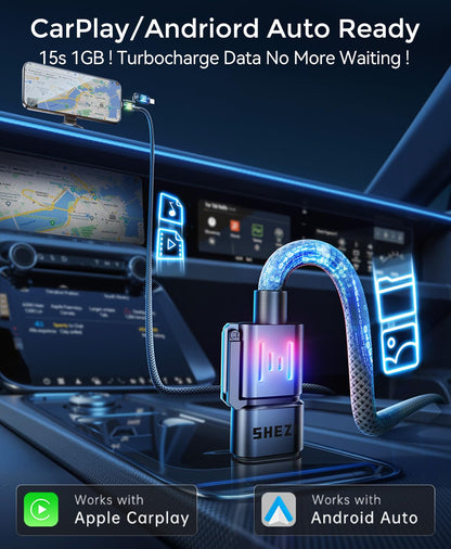 SHEZI 4-in-1 USB C Cable [240W Fast Charging & Data Transfer] Nylon iPhone Charger Cord with Light, Multi Charge Cables Combo with L/Type C/USB A Port for iPhone/iPad/Samsung, 5FT