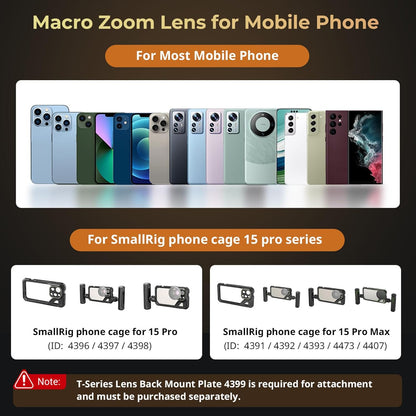 SMALLRIG 75mm HD Master Macro Lens, T-Mount Lens for iPhone, for Samsung, for Huawei, for Xiaomi, Macro Photography Phone Camera Lens Attachment - 4588