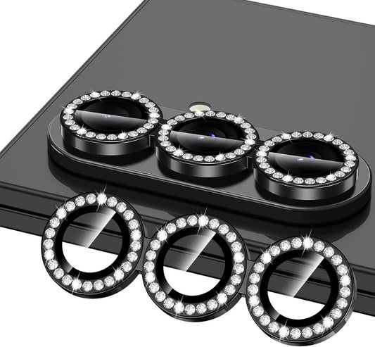 for Samsung Galaxy Z Fold 7 Camera Lens Protector, Individual Metal Ring Tempered Glass Lens Cover, [Strong Adsorption] Scratch Resistant Ultra-Thin HD Clear Lens Cover, 1 Set-Black Diamond