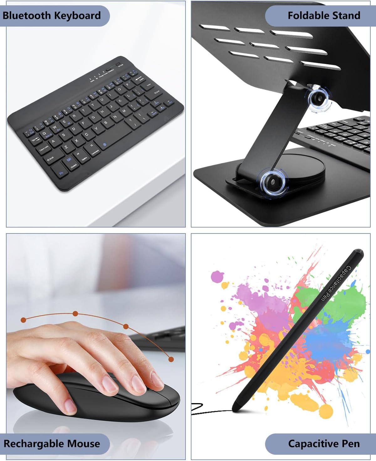 for Samsung Galaxy Z Fold 7 6 5 4 All Fold Smartphones Bluetooth Keyboard Stand Mouse & Pen Set, Portable Travel Wireless Keyboard Adjustable Foldable Aluminum Alloy Desk Holder for 4.7"-8.5" Tablets