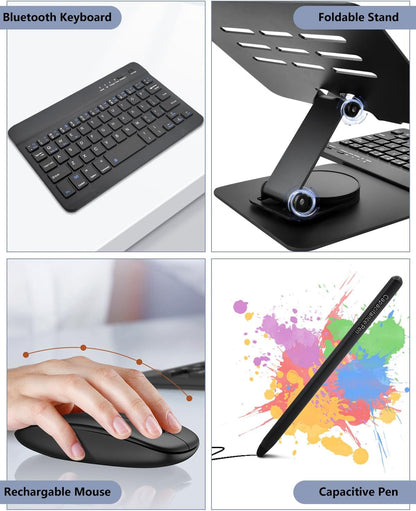 for Samsung Galaxy Z Fold 7 6 5 4 All Fold Smartphones Bluetooth Keyboard Stand Mouse & Pen Set, Portable Travel Wireless Keyboard Adjustable Foldable Aluminum Alloy Desk Holder for 4.7"-8.5" Tablets