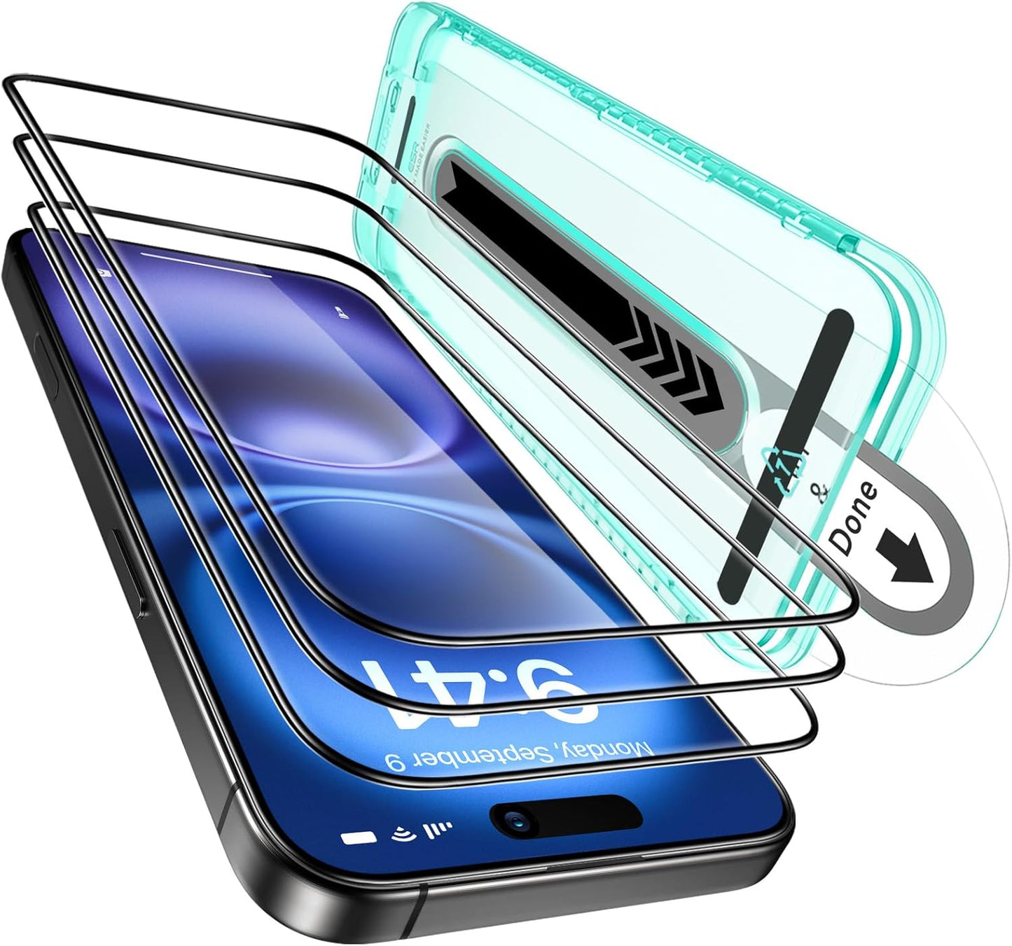 ESR 3 Pack for iPhone 16 /iPhone 15 Screen Protector, [9H Hardness] [Military Grade Shatterproof] Full Coverage Tempered Glass Film with Flawless Fit Tray, HD Clear, Scratch Resistant