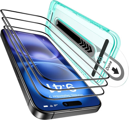 ESR 3 Pack for iPhone 16 /iPhone 15 Screen Protector, [9H Hardness] [Military Grade Shatterproof] Full Coverage Tempered Glass Film with Flawless Fit Tray, HD Clear, Scratch Resistant