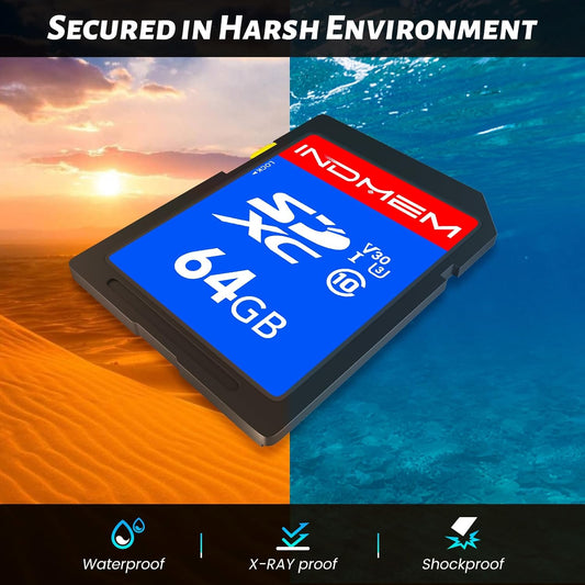 INDMEM SD Card 64GB 8-Pack, Class 10 64GB High Speed up to 90M/S Full HD Video Flash Memory Card MLC Standard Secure Digital Cards Camera Cards