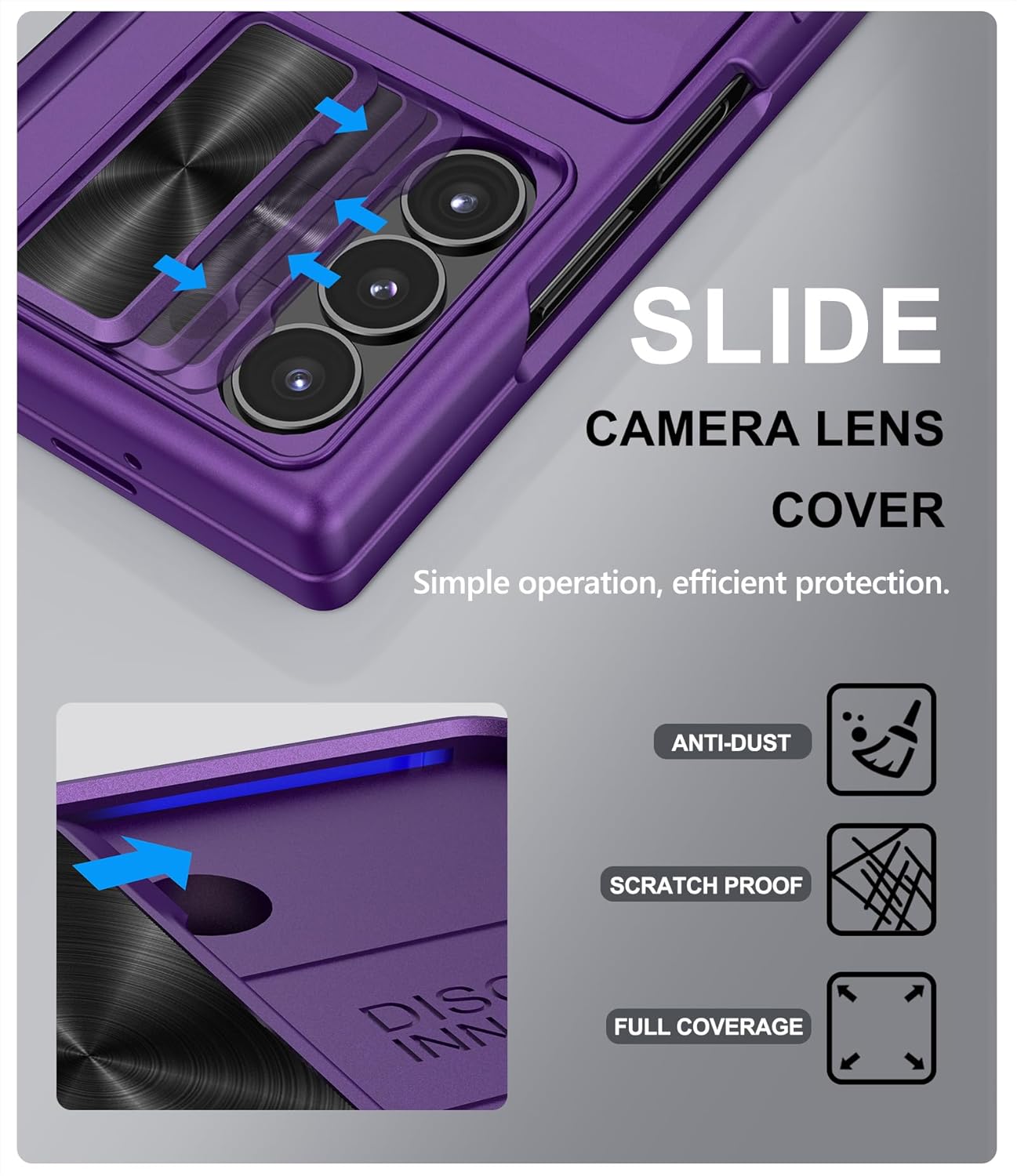 for Samsung Galaxy Z Fold 6 Case with S Pen Holder & Card Holder & Screen Protector, Built-in Hinge Protection & Sliding Camera Lens Cover, Durable Wallet Phone Case for Z Fold 6, Dark Purple