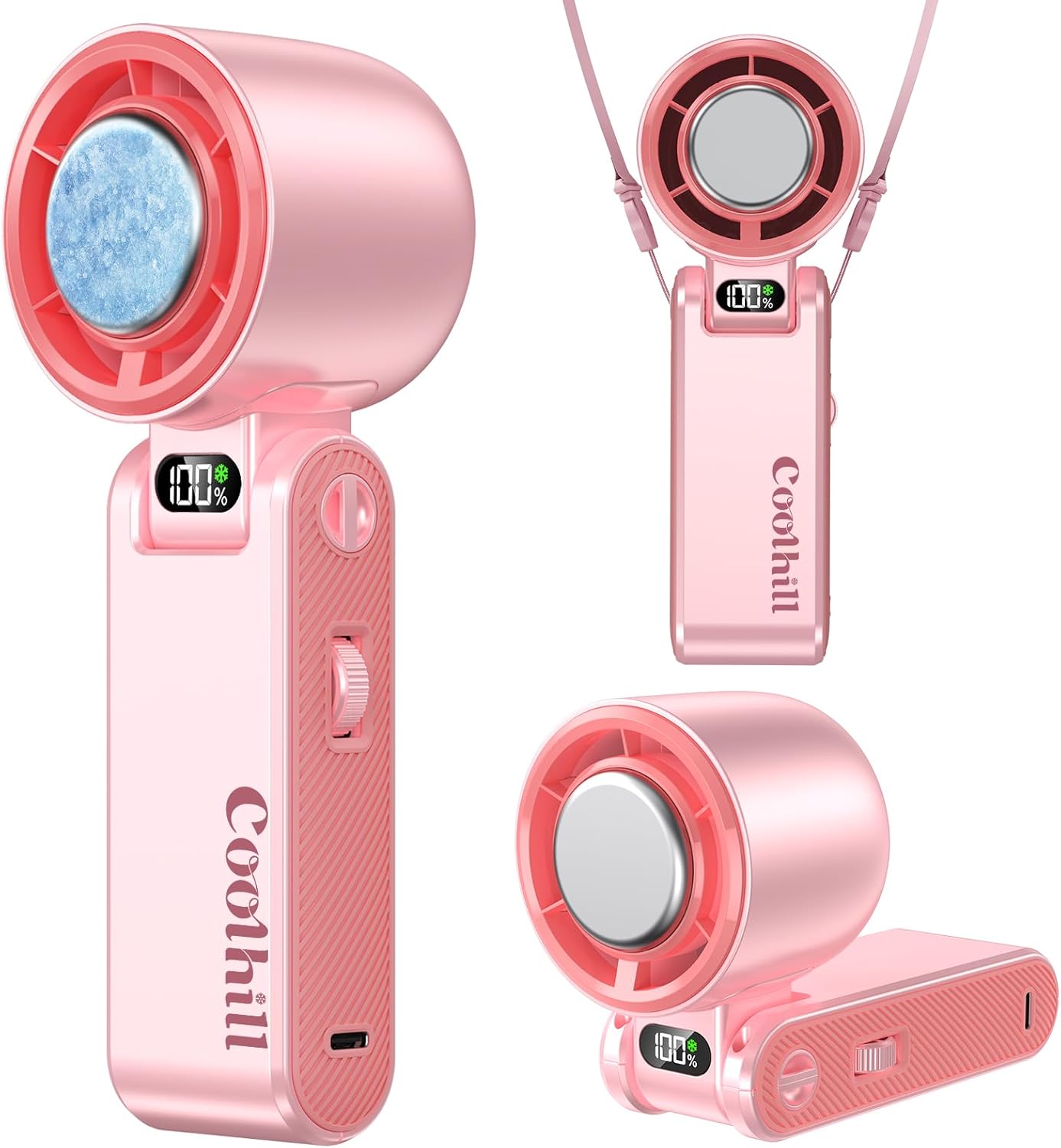 Handheld Portable Fan with Ice Cooler: 100-Speed 5500mAh Rechargeable Handheld Fan, 12H Time Hand Cooling Personal Fans with 20000 RPM Air Turbo Tech for Travel Outdoor (Pink)