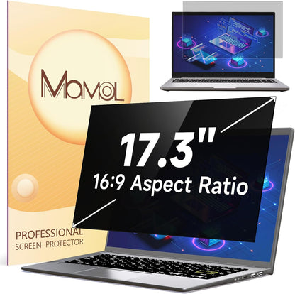 Mamol Laptop Privacy Screen 17.3 Inch, Anti Blue Light Glare Filter, Removable Shield, Anti-Scratch Screen Protector