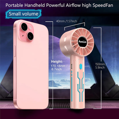 2pcs Portable Handheld Turbo Fan with 7000rpm High-Speed Motor USB Rechargeable Cooling Personal Fan 4-Speed, 4-16H Runtime, with Lanyard for Outdoor Travel, Women, Kids, Summer Gift