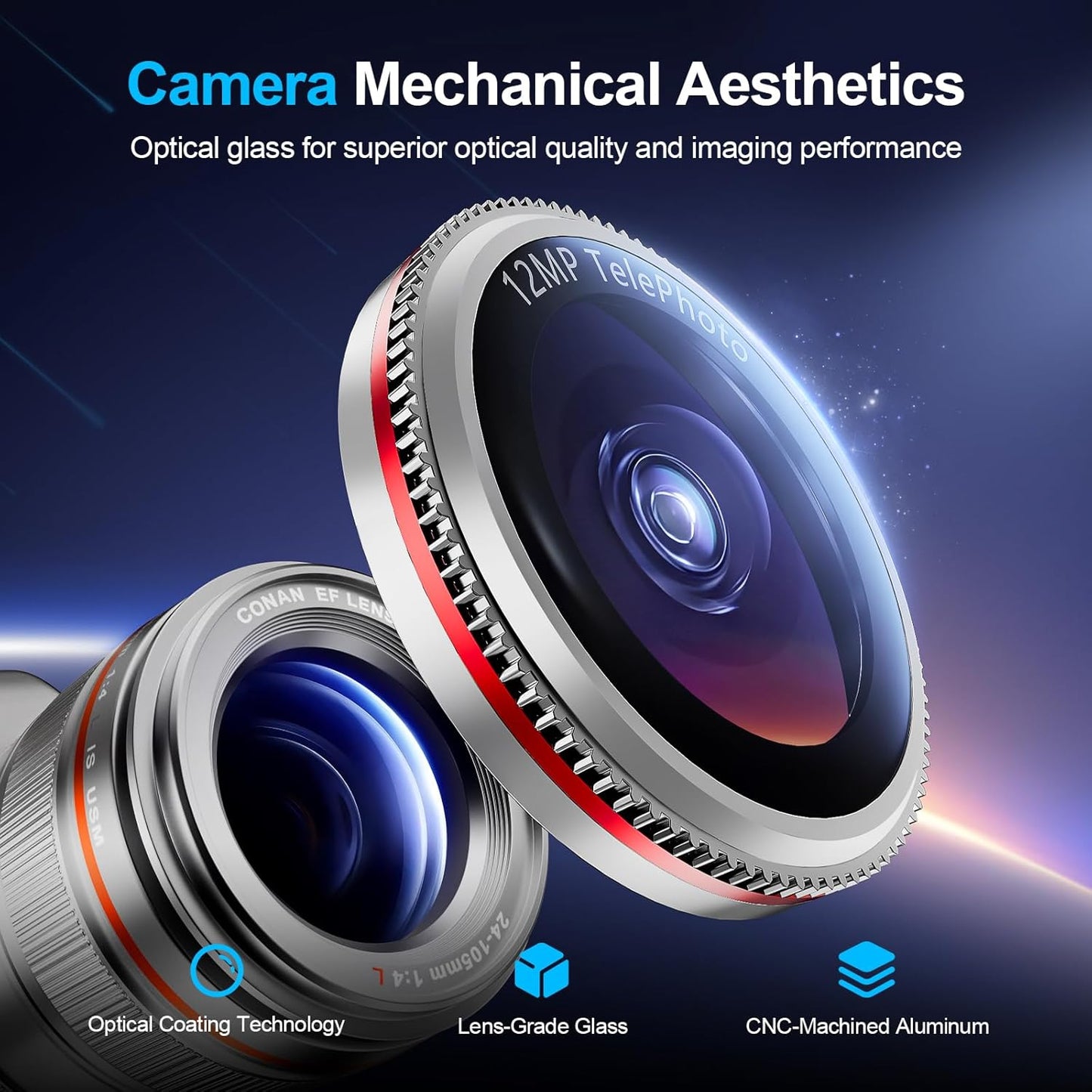 X-it 2 Pack Camera Lens Protector, Shatterproof Anti-Scratch Ultra HD Camera Protector, Anti-Glare Tempered Glass Lens Protector for iPhone 15 Pro Max/15 Pro/14 Pro Max/14 Pro, Case Friendly,SilverRed