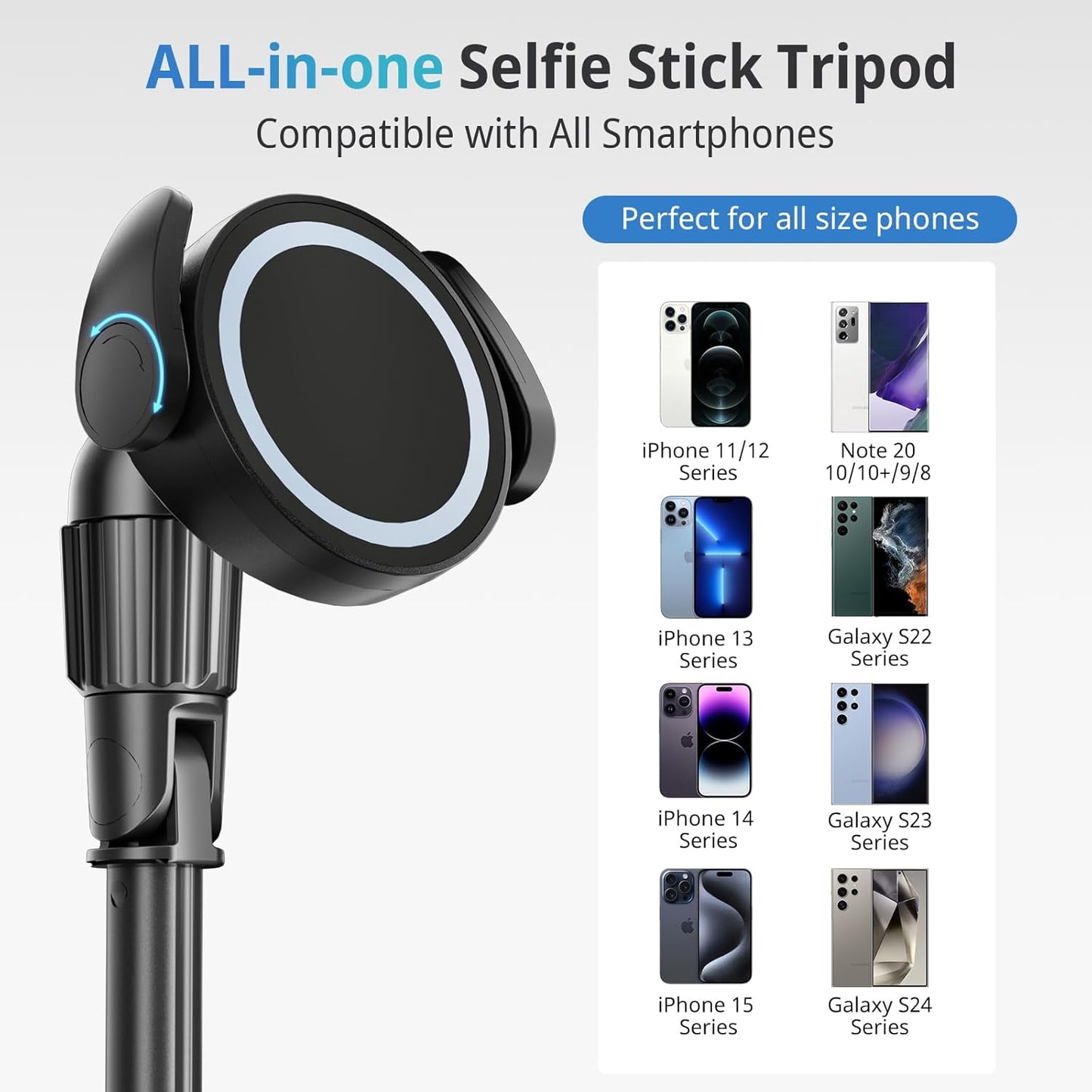 UBeesize 68'' Magnetic Selfie Stick Phone Tripod With Wireless Remote, Extendable Stand, Compatible With MagSafe, for iPhone 15 14 13 12 Series and Android Phones