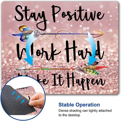 Inspirational Quotes Glitter Mouse Pad - Custom Design, Square Waterproof Non-Slip Rubber Base Mouse Pad for Office Laptop, Stay Positive Work Hard