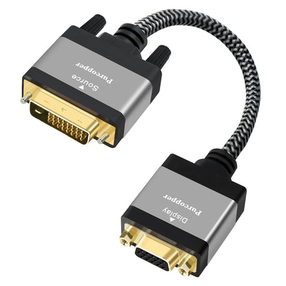 Active Digital Signal DVI to VGA Cable Adapter, DVI-D 24+1 (24+5) Male (Source) to VGA Female (Screen) Braided Cord Converter Connector for Monitor, PC, TV, Raspberry Pi, Desktop, Laptop, Projector