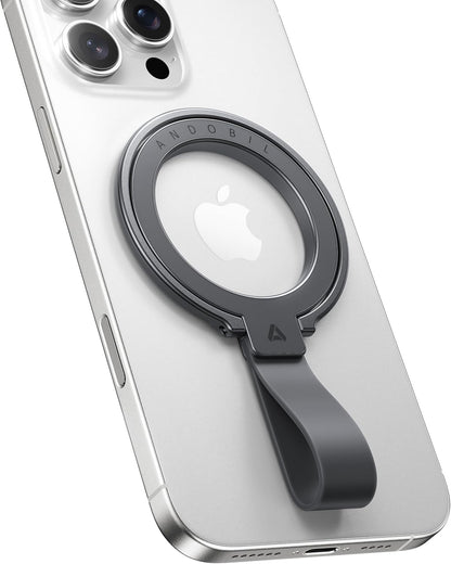 andobil [2025 Unrivaled Stability] Magnetic Phone Grip Holder for MagSafe Ring Stand Holder Kickstand Compatible with MagSafe Accessories for iPhone 16 Pro Max Plus iPhone15/14/13/12&Android,SpaceGrey