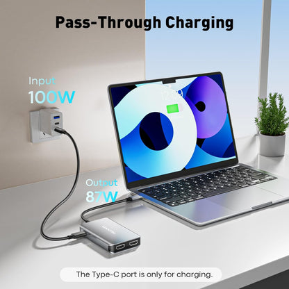 USB C Docking Station Dual Monitor with 2 HDMI, 6-in-1 USB C Hub, Laptop Docking Station with 4K HDMI, 3 USB-A, 100W PD Charging, Thunderbolt Dock Compatible with Dell, HP, Lenovo, Surface