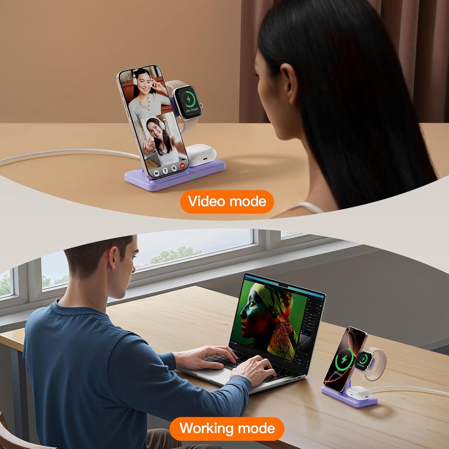 2025 3 in 1 Wireless Charger for iPhone 16 15 14 13 12 11 XR 8, Apple Charging Station for Apple Watch 10/9/Ultra/8/7/SE/6/5/4 & AirPods Series, Wireless Charging Station for Multiple Devices Apple