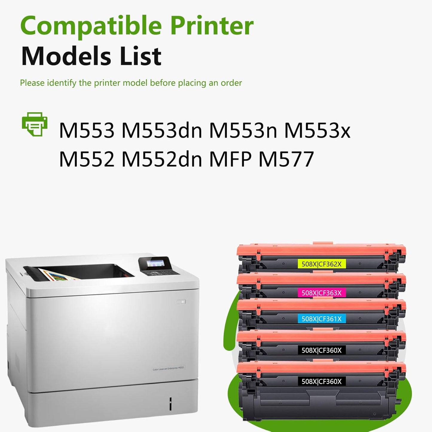 508X Toner Cartridge Combo Pack (5-Pack, 2Black/1Cyan/1Magenta/1Yellow) Replacement for HP 508X 508A 508 Toner CF360X CF361X CF362X CF363X Compatible for M553 M552 553 MFP M577 Series Printer