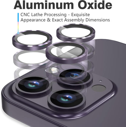 AGVEE 3+3 6 Pack for iPhone 14 Pro 6.1" / 14 Pro Max 6.7" Camera Lens Cover Protector, Metal Ring 9H Tempered HD Glass Camera Cover Protector Film, Purple