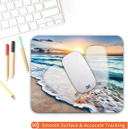 Square Mouse Pad Beach Sunset, Personalized Premium-Textured Custom Mouse Mat Design, Washable Mousepad Cloth, Non-Slip Rubber Base Computer Mouse Pads for Wireless Mouse
