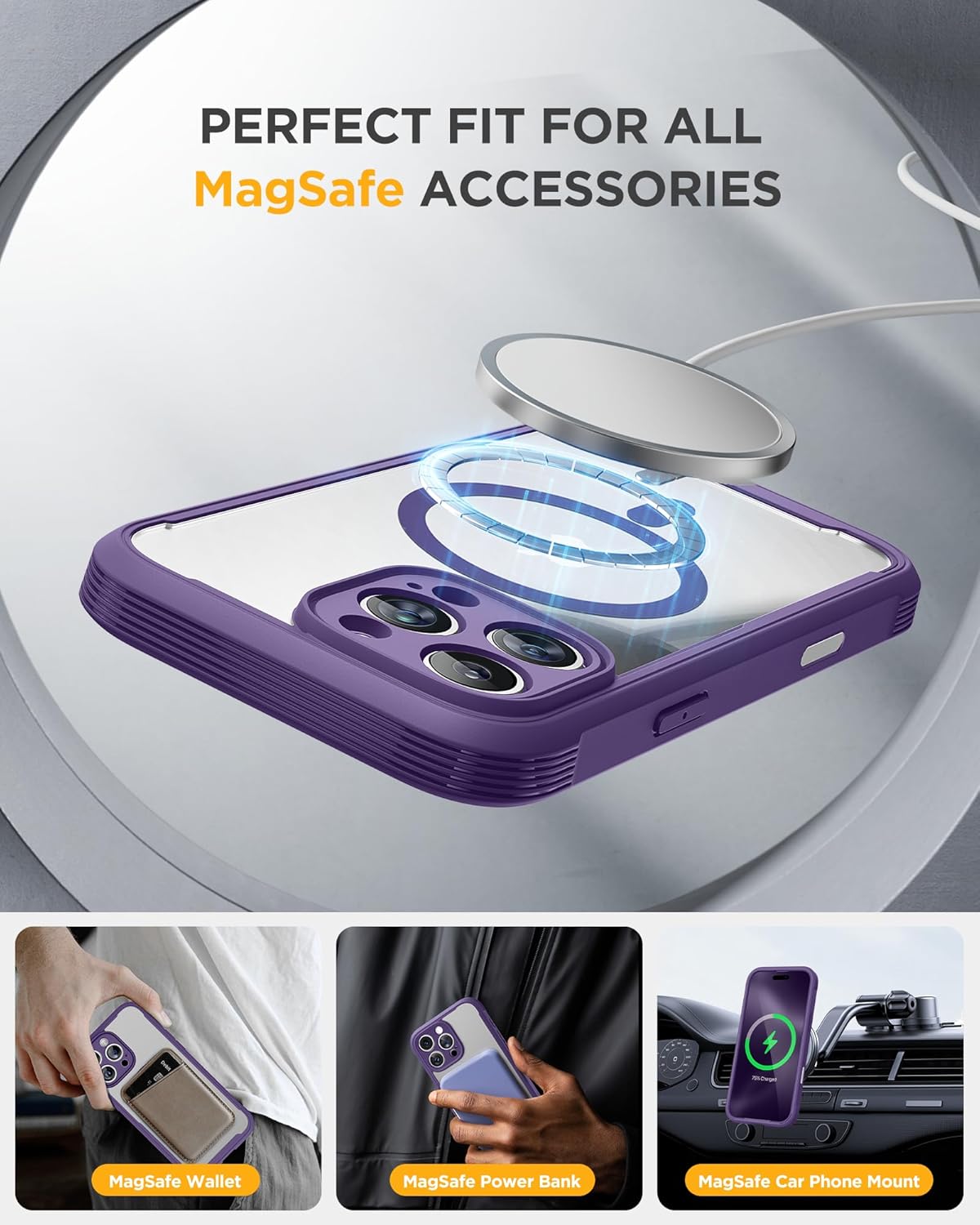 Miracase Magnetic for iPhone 16 Pro Case Full-Body Phone with Built-in Glass Screen Protector, [Compatible with MagSafe] Military Drop Proof 16 Pro Cover Bumper 6.3 inch, Purple