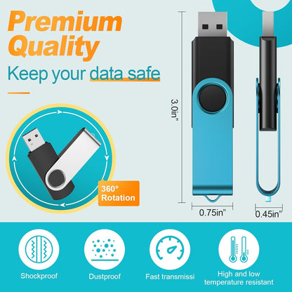 Kepmem Flash Drive 64GB Pack of 10 Thumb Drives Bulk 64 Giga USB Drives Value Metal USB 2.0 Memory Sticks Swivel Pen Drive 64 GB Portable Jump Drive Colorful Multipack Zip Drives for Data Storage