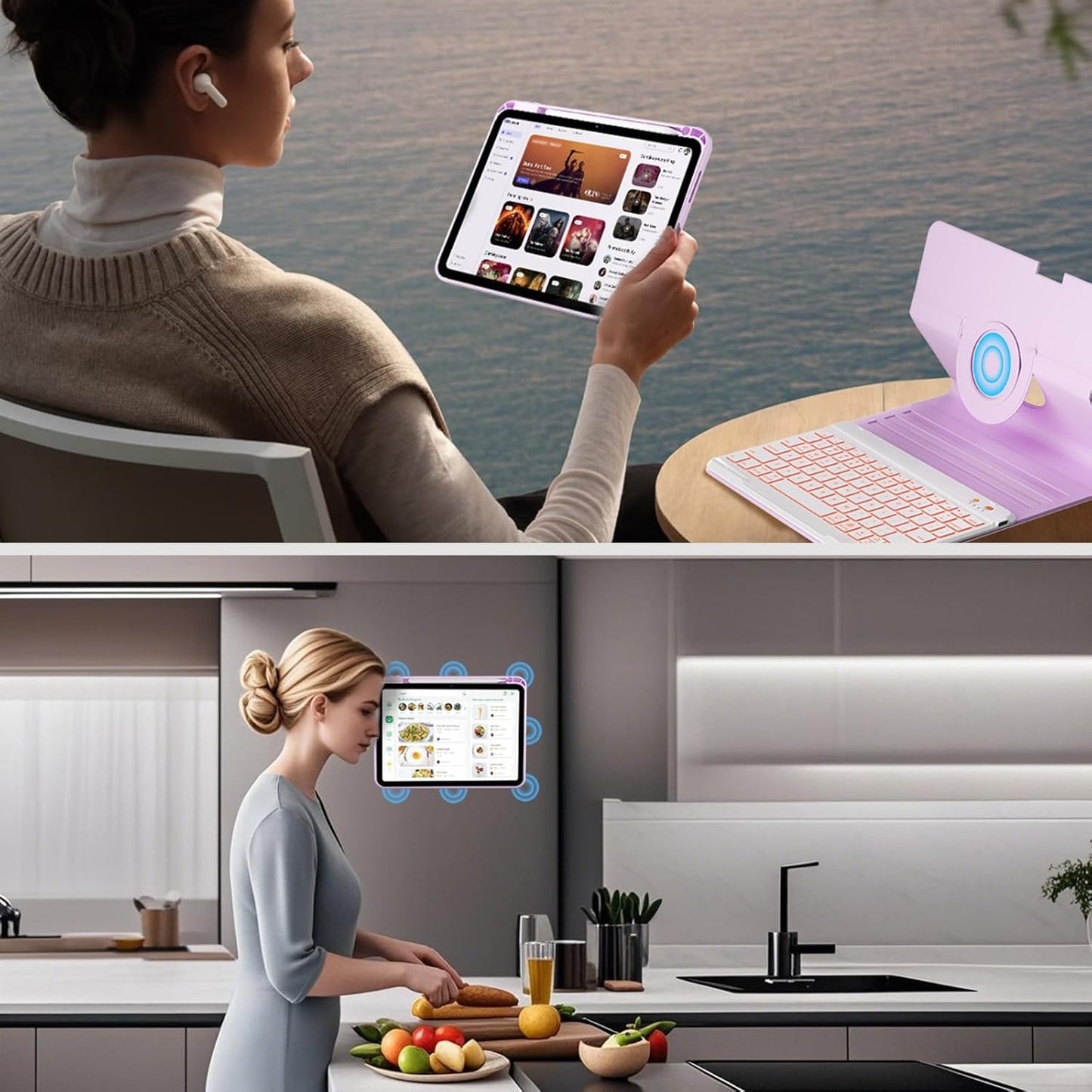 BLUTLOTUS Case for iPad 9th/8th/7th Generation with Keyboard 10.2 Inch,360° Rotatable Magnetic Keyboard Case,Pencil Holder&Grooves Design,7 Color Backlit Detachable Wireless Keyboard(Purple)