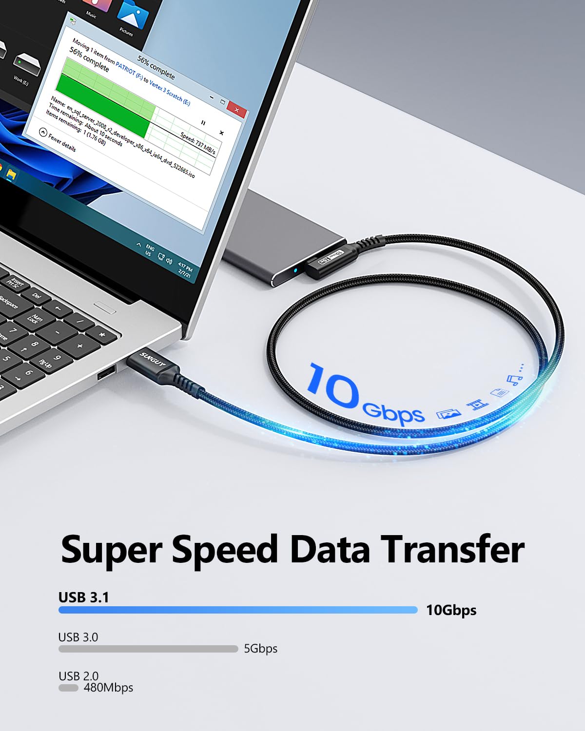 SUNGUY USB C Cable Right Angle 0.8FT, 10Gbps USB 3.1 Gen 2 to USB C Data Cable Compatible with iPhone 16/15 Series, Android Auto, Samsung Galaxy S24/S23, SSD, Huawei P30/P20, i-Pad Pro-Black