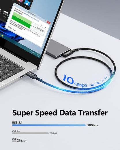 SUNGUY USB C Cable Right Angle 0.8FT, 10Gbps USB 3.1 Gen 2 to USB C Data Cable Compatible with iPhone 16/15 Series, Android Auto, Samsung Galaxy S24/S23, SSD, Huawei P30/P20, i-Pad Pro-Black