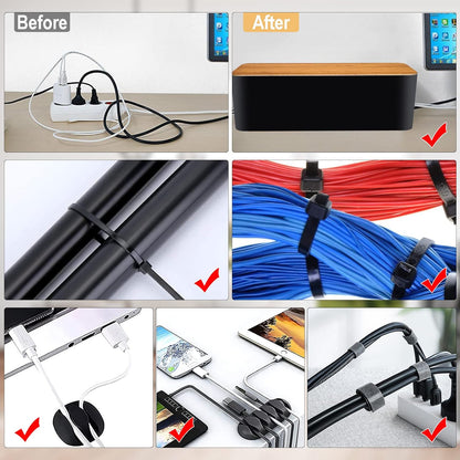 Cable Management Box 3 Pack with 125PCS Cable Management Kit for Power Strip to Hide Wires,Cord Organizer Boxes,Safe ABS Material Wire Organizer of Cable Clips Sleeve for Home & Office