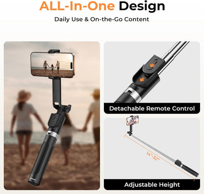 Sensyne Selfie Stick for Phone, Extendable Travel Tripod with Detachable Remote for Photography, Selfies, Compatible with All Cell Phones, Black