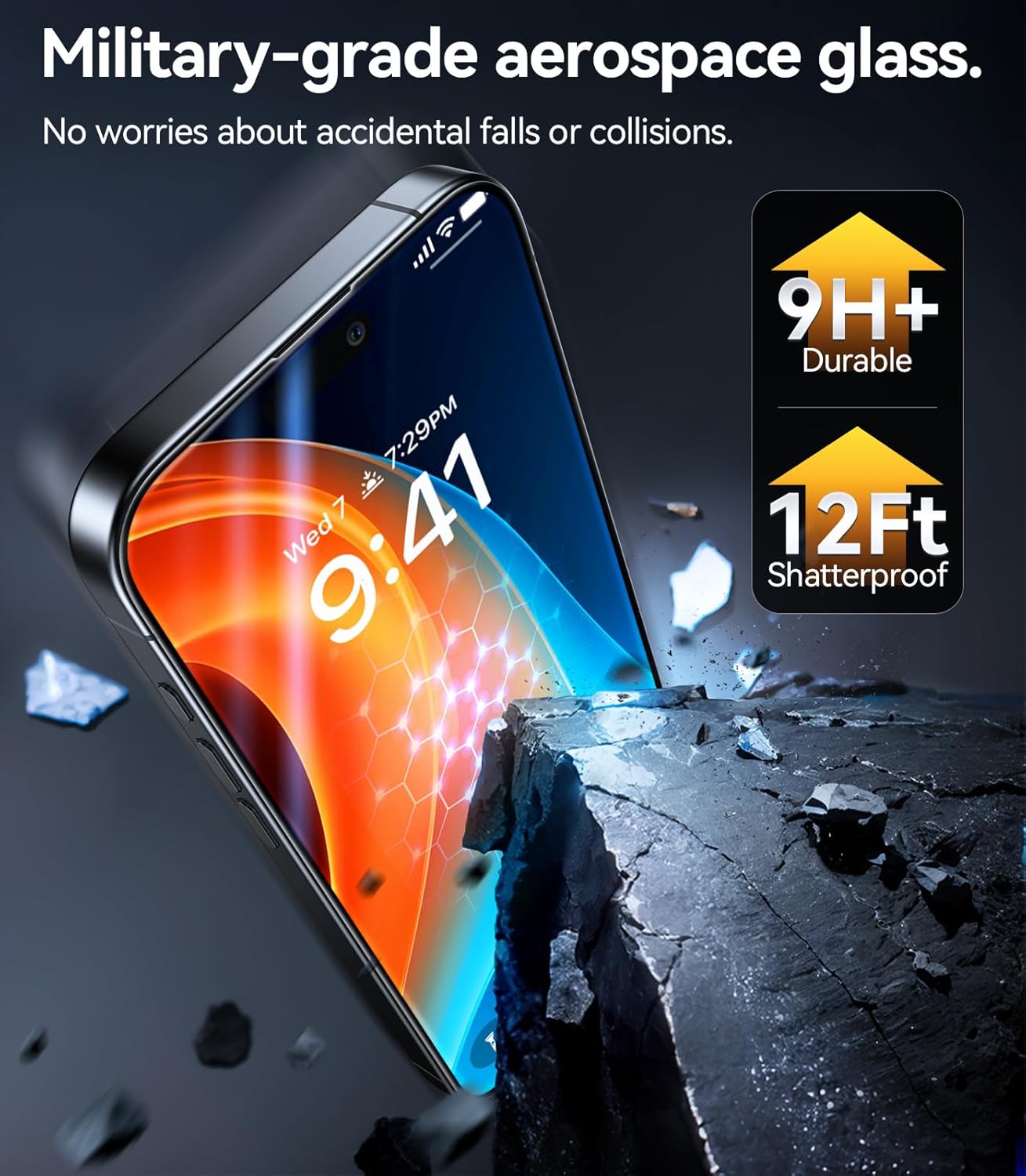 TORRAS Military-Grade Shatterproof for iPhone 16 Pro Max Screen Protector [9H+ Aerospace Tempered Glass＆ One-Step Installation] Full Coverage Fit Bubble Free Top-Notch Protection, 2 Pack, GlassGo X