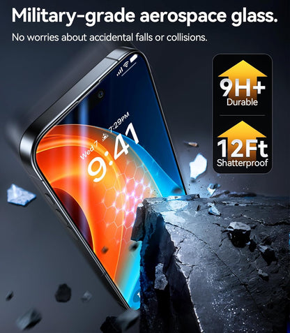 TORRAS Military-Grade Shatterproof for iPhone 16 Pro Max Screen Protector [9H+ Aerospace Tempered Glass＆ One-Step Installation] Full Coverage Fit Bubble Free Top-Notch Protection, 2 Pack, GlassGo X