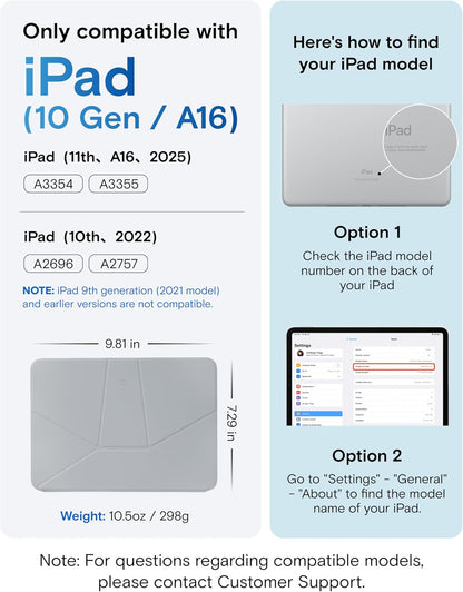 MOFT Dynamic Folio Case for iPad A16 11th Generation 2025 & iPad 10th Generation A14 2022, Silm Magnetic Stand Case with 20+ Viewing Angles, Auto Wake/Sleep, Ultra Thin, Cement x Sapphire