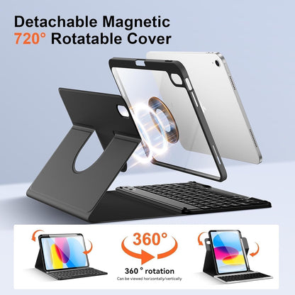 for iPad 11th 10th Generation Case with Keyboard, Magnetic 720° Rotatable Cover Detachable Wireless Bluetooth Backlit Keyboard with Pencil Holder for iPad 11 inch A16 2025 & 10.9 inch 2022 -Black