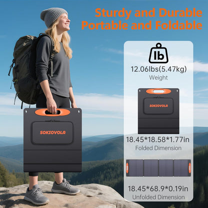 N-Type 16BB 120W Portable Solar Panel for EF/Jackery/Bluetti/Anker Power Station 25% High Efficiency Foldable Solar Panel Charger with QC3.0 USB-A &Type-C Output IP68 for Outdoor Camping RV