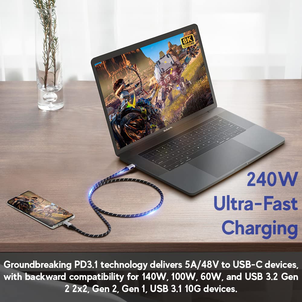 LINKUP USB 4.0 USB C to USB C Cable | Thunderbolt 4/3 Compatible | Type C Charger for MacBook and iPhone | 240W Fast Charging | 40Gbps Data Transfer | 8K@60Hz Display Cord | Use with all USB C devices