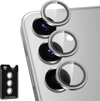 for Samsung Galaxy S24 FE Camera Lens Protector, Individual Metal Ring Tempered Glass Lens Cover, [Strong Adsorption] Scratch Resistant Ultra-Thin HD Clear Lens Cover, 1 Set-Silvery