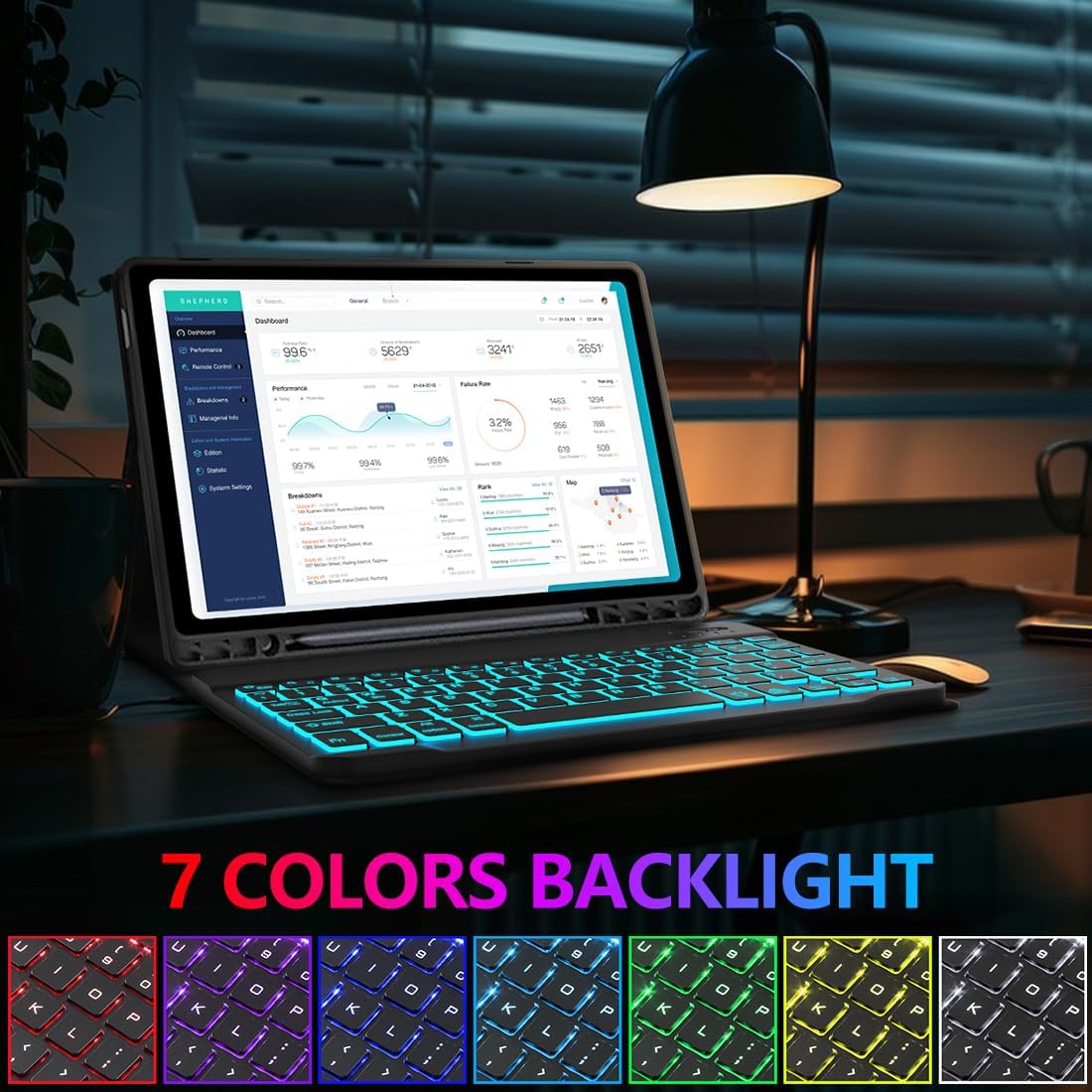 Keyboard Case for Samsung Galaxy Tab A9 Plus 5G 11 inch 2023 (SM-X210/X216/X218), 7 Color Backlit Detachable Keyboard Bluetooth, Smart Folio Cover with S Pen Holder for Galaxy Tab A9+ 11"（Dark Blue