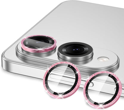 for Samsung Galaxy S25 Edge Camera Lens Protector, Individual Metal Ring Tempered Glass Lens Cover, [Strong Adsorption] Scratch Resistant Ultra-Thin HD Clear Lens Cover, 1 Set-Pink Sparkly