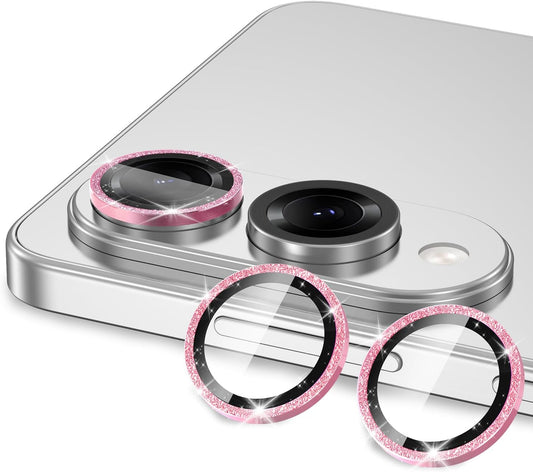 for Samsung Galaxy S25 Edge Camera Lens Protector, Individual Metal Ring Tempered Glass Lens Cover, [Strong Adsorption] Scratch Resistant Ultra-Thin HD Clear Lens Cover, 1 Set-Pink Sparkly