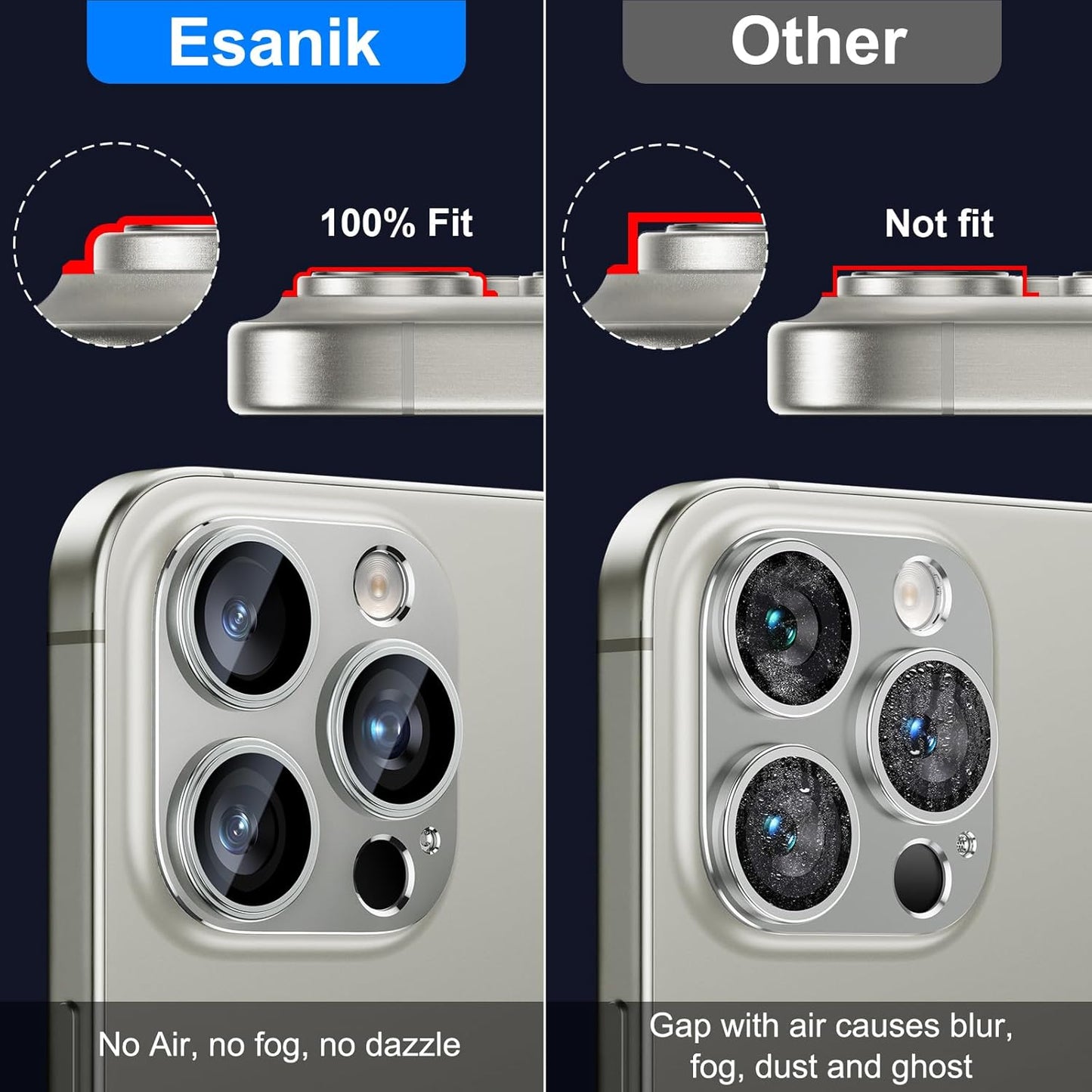 Esanik Upgrade 2 Pack for iPhone 16 Pro/iPhone 16 Pro Max Camera Lens Protector, Aluminum Alloy Metal matte Case Tempered Glass Camera Screen Cover, Scratch Resistant Case Friendly (Natural Titanium)