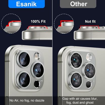 Esanik Upgrade 2 Pack for iPhone 16 Pro/iPhone 16 Pro Max Camera Lens Protector, Aluminum Alloy Metal matte Case Tempered Glass Camera Screen Cover, Scratch Resistant Case Friendly (Natural Titanium)
