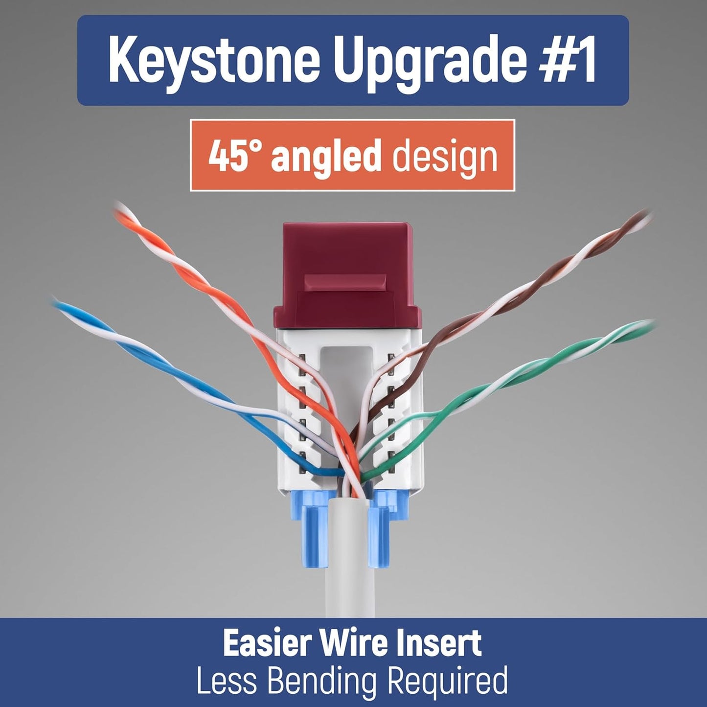 Everest 45° Angled RJ45 Cat5e Keystone Jacks 50-Pack in Red - Slim Profile Female RJ45 Connectors - Cat 5e Keystone Jack - Compatible with 45° Angled Speed Termination Tool - 45Term (B0BL3GS7ZY)