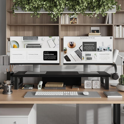 WESTREE Dual Monitor Stand Riser, Wood and Steel Monitor Stand Riser, Computer Monitor Stand for 2 Monitors, Multi-Purpose Desktop Storage Stand for Computer,Laptop,Printer,TV