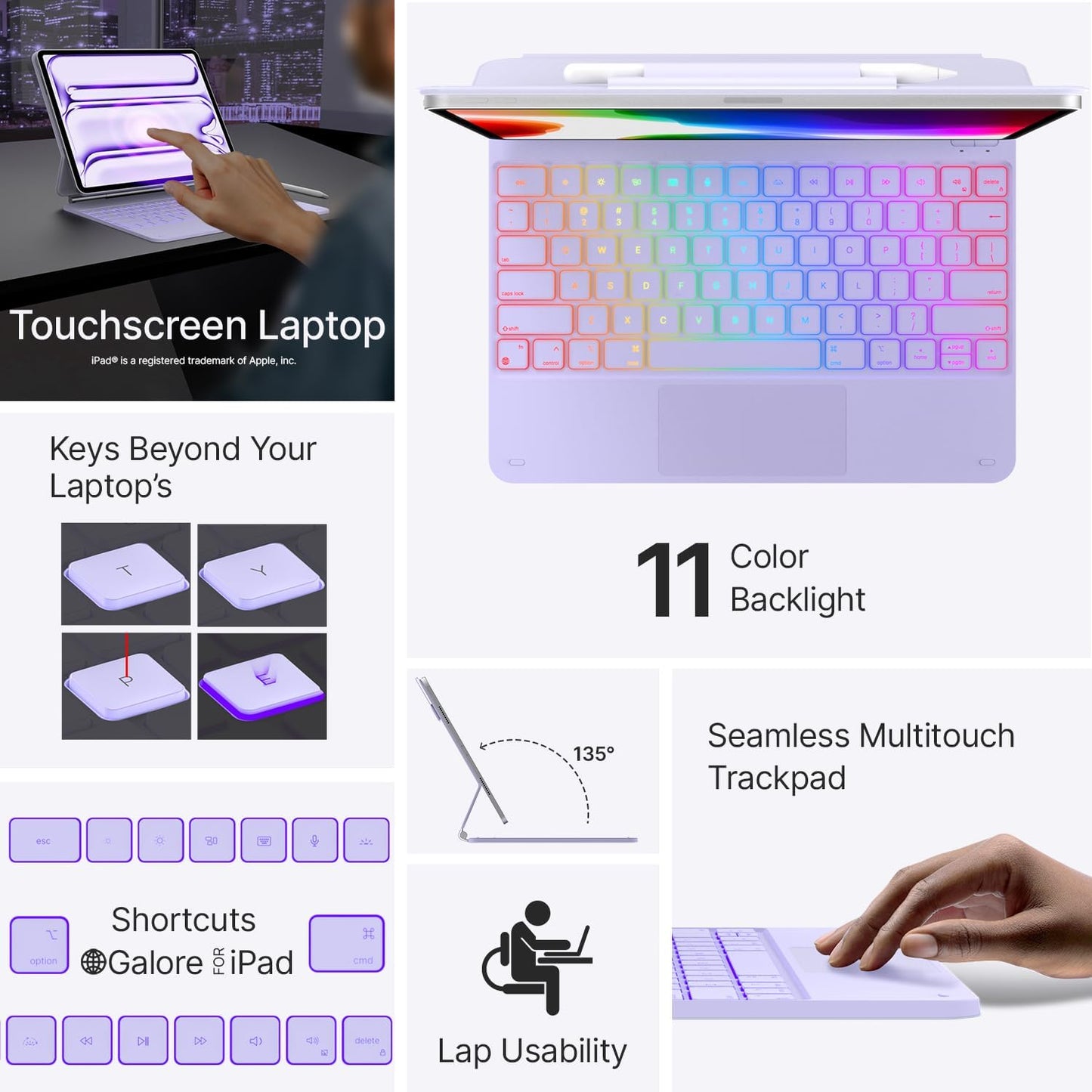 typecase Keyboard Case for iPad Pro 13-inch (M4) 2024,Magic Keyboard with 11 Colors Backlight for iPad Pro 13,Keyboard Case with Pencil Holder,Multi-Touch Trackpad,Easy-Set Magnetic Stand,Light Purple