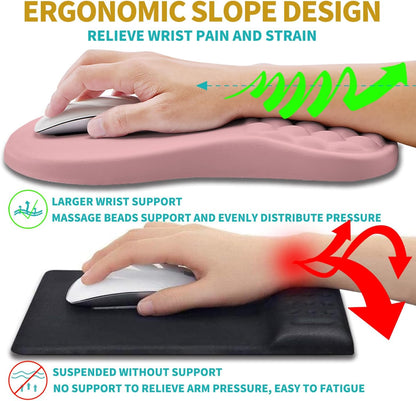 Hokafenle 2 in 1 Ergonomic Mouse Pad Wrist Support & Wrist Rest for Computer Keyboard Set, with Relieve Carpal Tunnel Pain Massage Bulge and Full Memory Gel Design (2In1 Set, Pink)